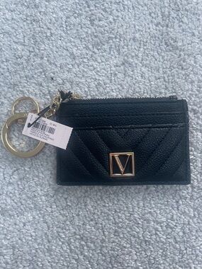 Victoria's Secret Black Quilted Card Holder with Gold Keyring NEW WITH TAGS